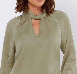 Saténová blúzka s Cut-Outs výrezmi Ashley Brooke, khaki #4