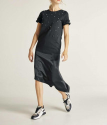 Saténová sukňa s asymetrickým lemom Heine, čierna #5
