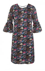 Šaty s kvetinovou potlačou a šnurovaním Aniston, čierno-farebné #1