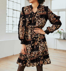 Šaty s Paisley potlačou Linea Tesini, čierno-farebné