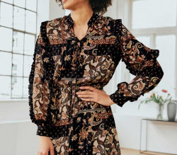 Šaty s Paisley potlačou Linea Tesini, čierno-farebné #4