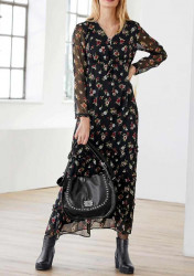 Šifónové maxi šaty s kvetinovou potlačou Linea Tesini, čierno-farebné