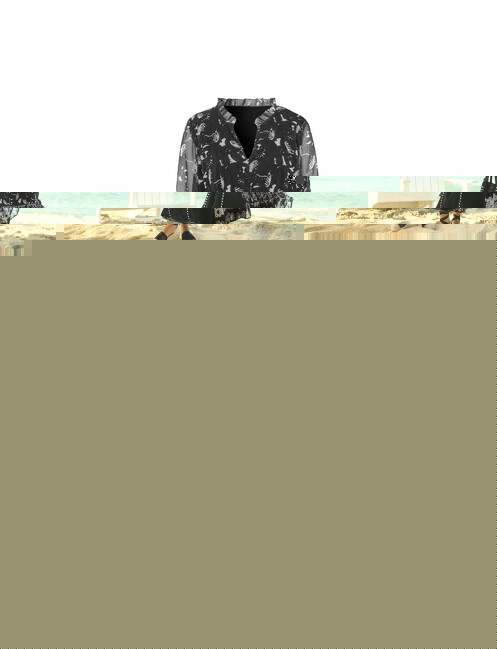 Šifónové maxi šaty s potlačou HEINE, čierno-biele