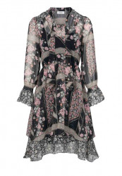 Šifónové šaty s kvetinovou potlačou Heine, čierno-ružové