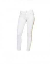 Strečové džínsy s galónovým pruhom Création L, krémovo-zlate #1