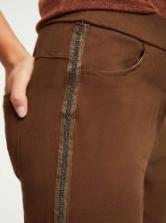 Teplákové nohavice s kamienkami Linea Tesini, hnedé #5