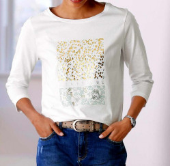 Tričko s kvetinovou a trblietavou potlačou Linea Tesini, biela