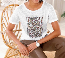 Tričko s potlačou a kamienkami Linea Tesini, biele