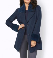 Vlnená bunda lemovaná imitáciou kožušiny Création L, modrá