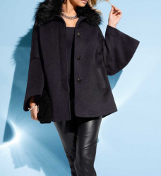 Vlnená fleecová bunda s umelou kožušinou Isabell Schmitt Collection, čierna