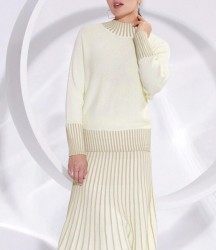 Vlnený pulóver s netopierími rukávmi Création L, krémovo-béžový