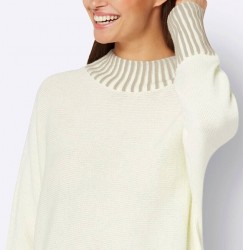 Vlnený pulóver s netopierími rukávmi Création L, krémovo-béžový #4
