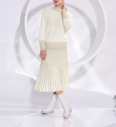 Vlnený pulóver s netopierími rukávmi Création L, krémovo-béžový #5