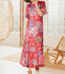 Volánové maxi šaty s patchwork potlačou Linea Tesini, viacfarebné