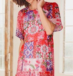 Volánové maxi šaty s patchwork potlačou Linea Tesini, viacfarebné #4