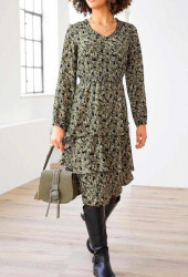 Volánové šaty s potlačou Linea Tesini, khaki-farebné #2