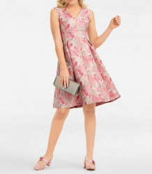 Žakarové šaty s kvetinovým vzorom, krémovo-ružové #5