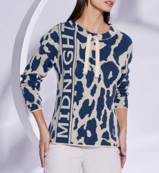 Žakárový pulóver Création L, modro-pieskový