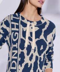 Žakárový pulóver Création L, modro-pieskový #4