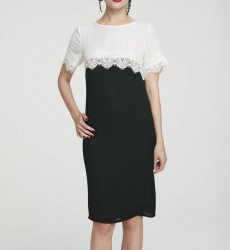 Žoržetové šaty s čipkou HEINE, čierno-biele