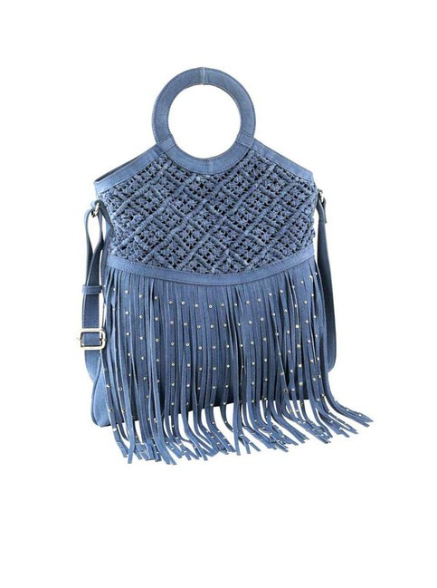 Kožená kabelka so strapcami Heine, rifľovo-modrá